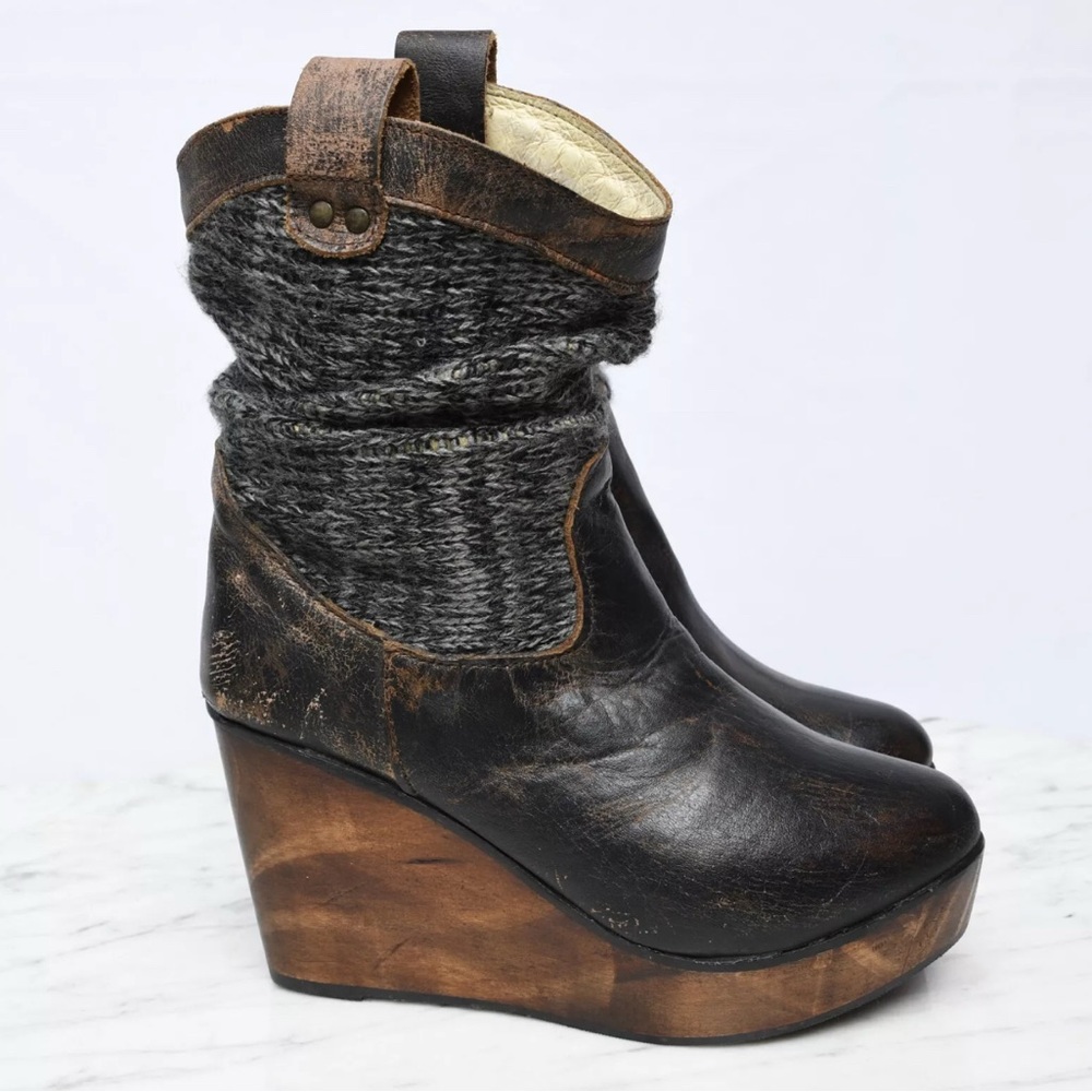 Bed Stu Knit Slouch Leather Wedge Boots size 8